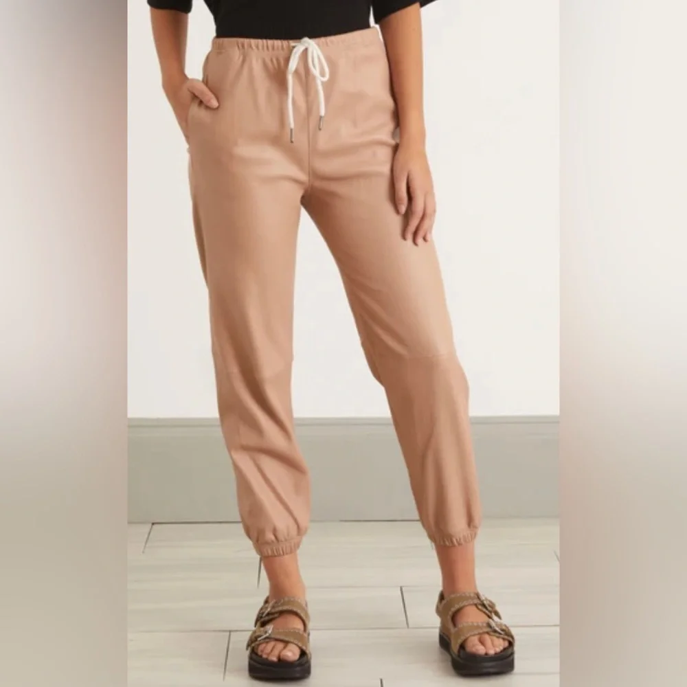 LEATHER DRAWSTRING SWEATPANTS - SPRWMN - DUSTY PINK